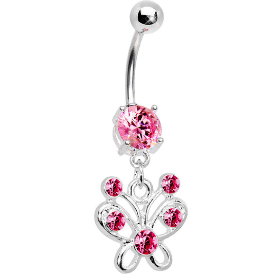 Pink Cubic Zirconia Butterfly Belly Ring