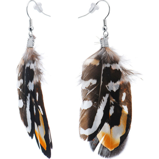 Brown White Essence Feather Earrings