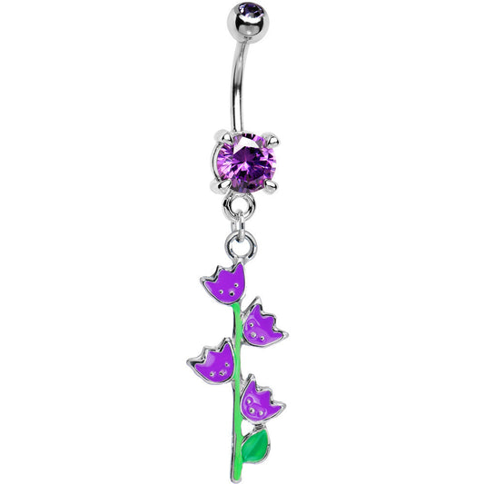 Tanzanite Cubic Zirconia Tulips Flower Belly Ring