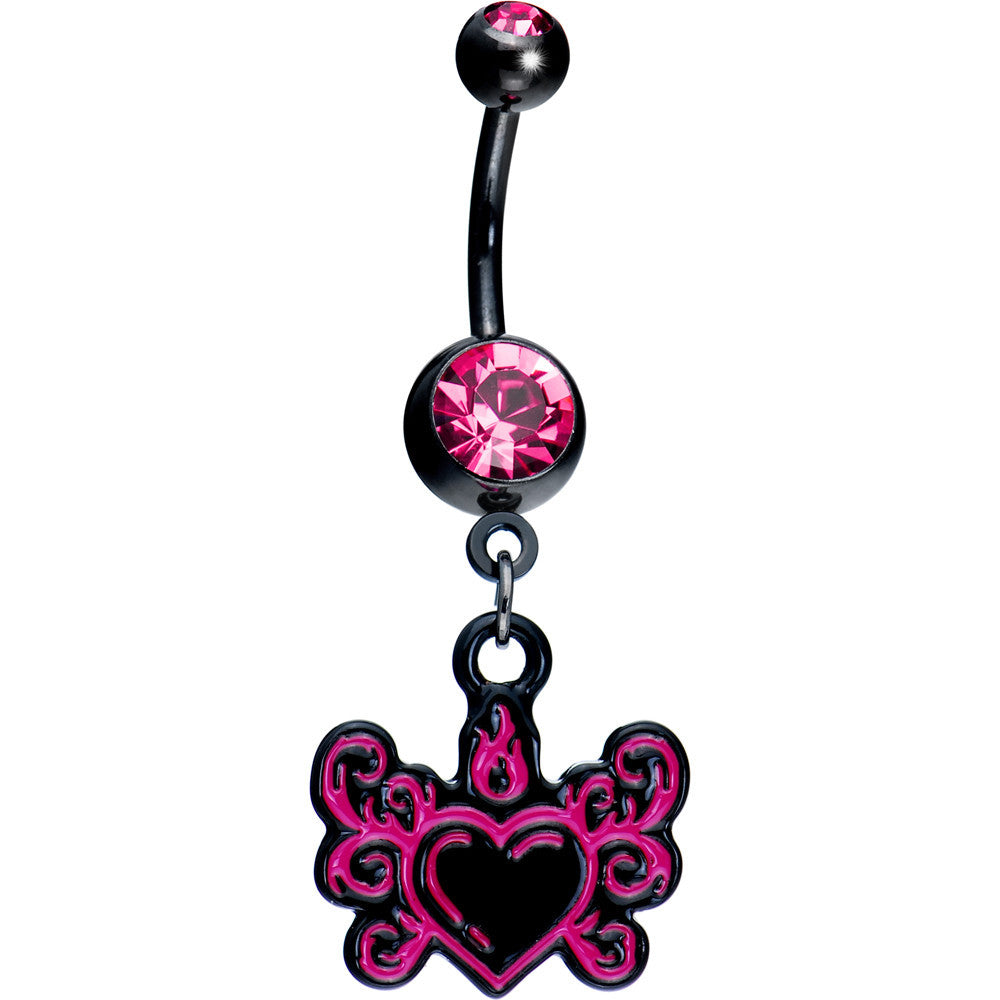 Pink Gem Tribal Flame Heart Belly Ring