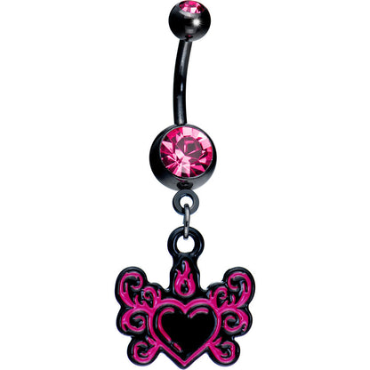 Pink Gem Tribal Flame Heart Belly Ring