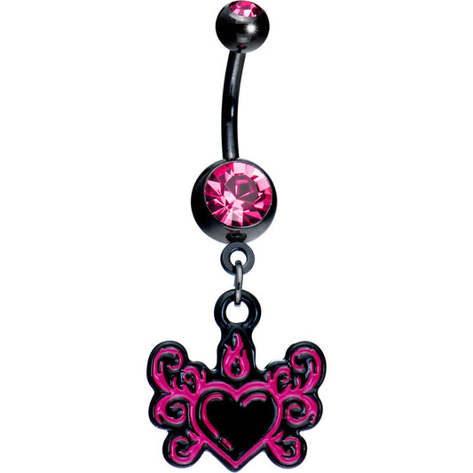 Pink Gem Tribal Flame Heart Belly Ring
