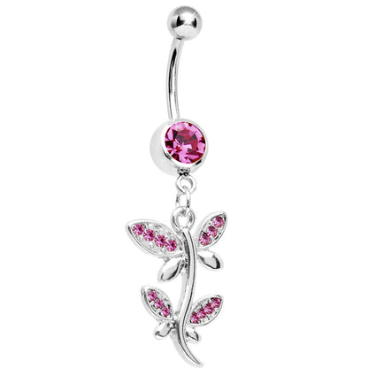 Pink Gem Flowering Butterfly Belly Ring