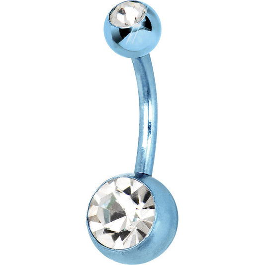 Aqua Anodized Titanium Double Gem Belly Ring
