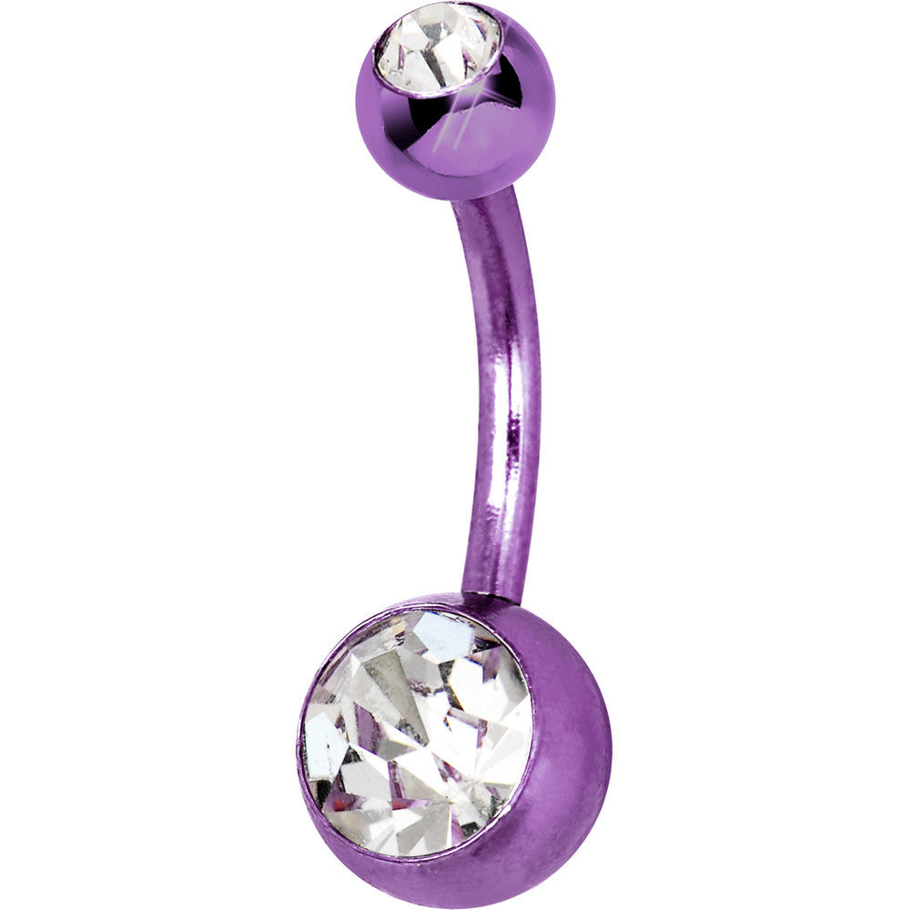 Purple Anodized Titanium Double Gem Belly Ring
