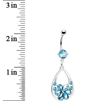 Beautiful Blue Gem Floral Teardrop Dangle Belly Ring