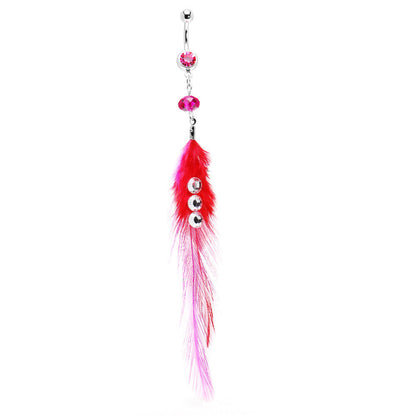 Trendsetter Pink and Red Feather Belly Ring