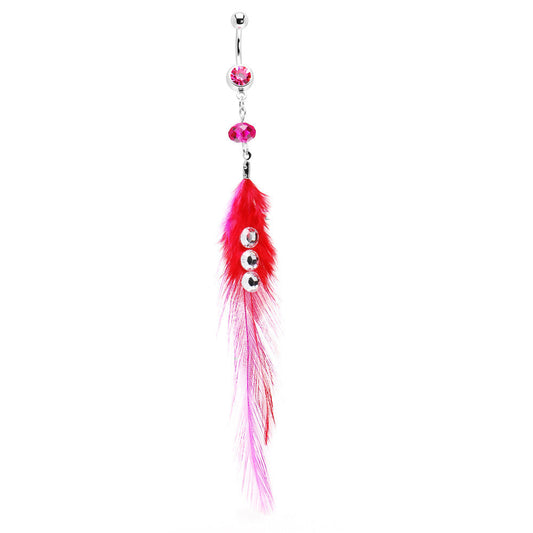 Trendsetter Pink and Red Feather Belly Ring