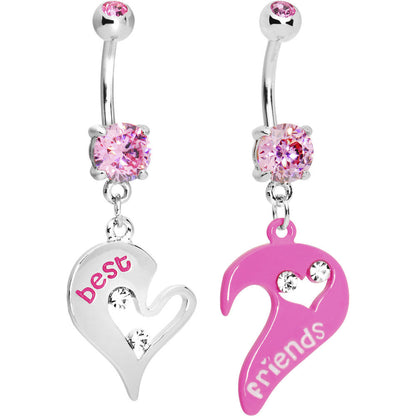 Pink Open Heart Best Friends Belly Ring Set