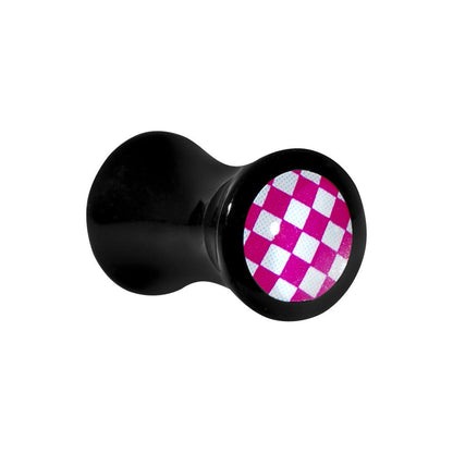 4G Black Acrylic Pink and White Checkerboard Saddle Plug