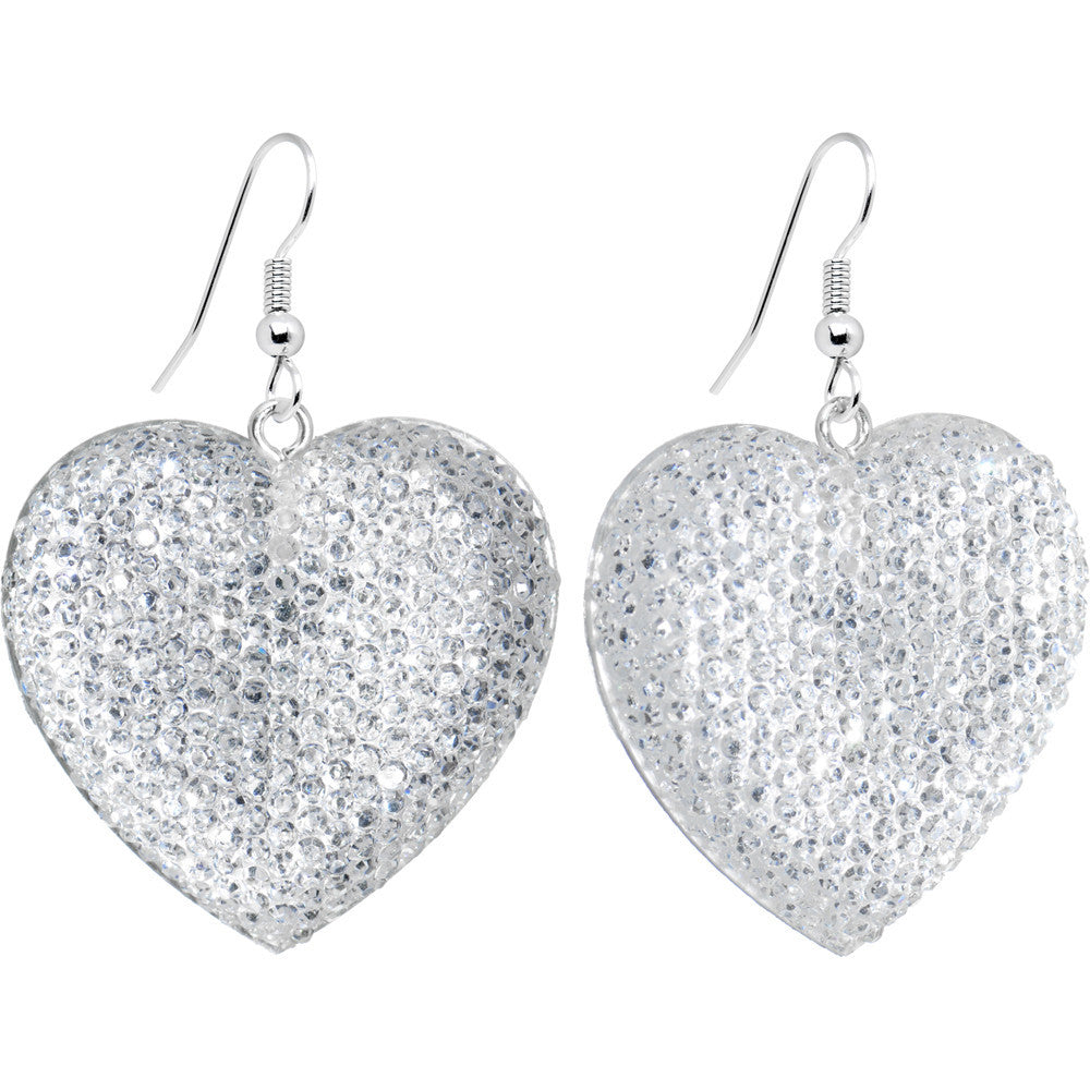 Chic Clear Gem Studded Heart Dangle Earrings