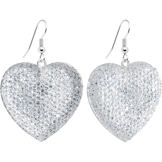 Chic Clear Gem Studded Heart Dangle Earrings