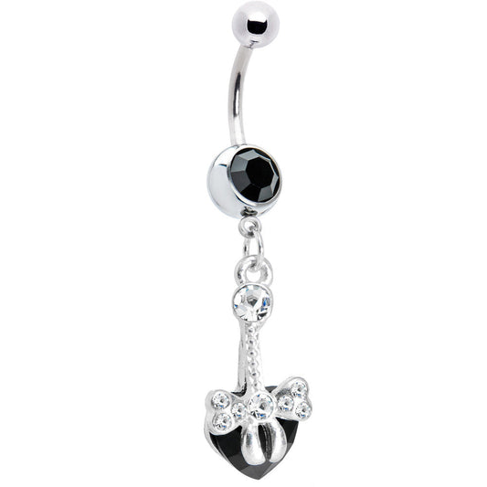 Black Gem Bow Heart Dangle Belly Ring