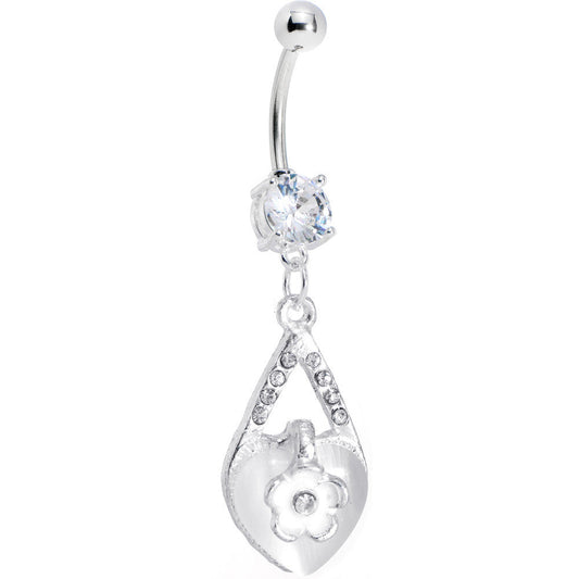 Clear Gem Heart Flower Belly Ring