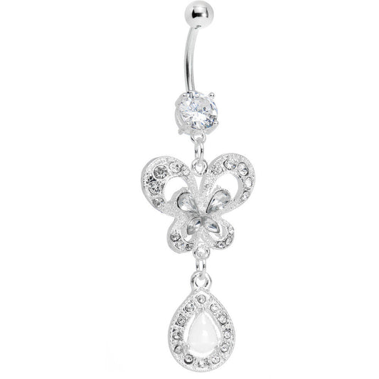 Crystalline Gem Butterfly Teardrop Belly Ring