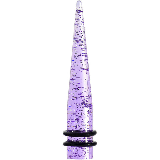 00G Purple Acrylic Silver Glitter Taper