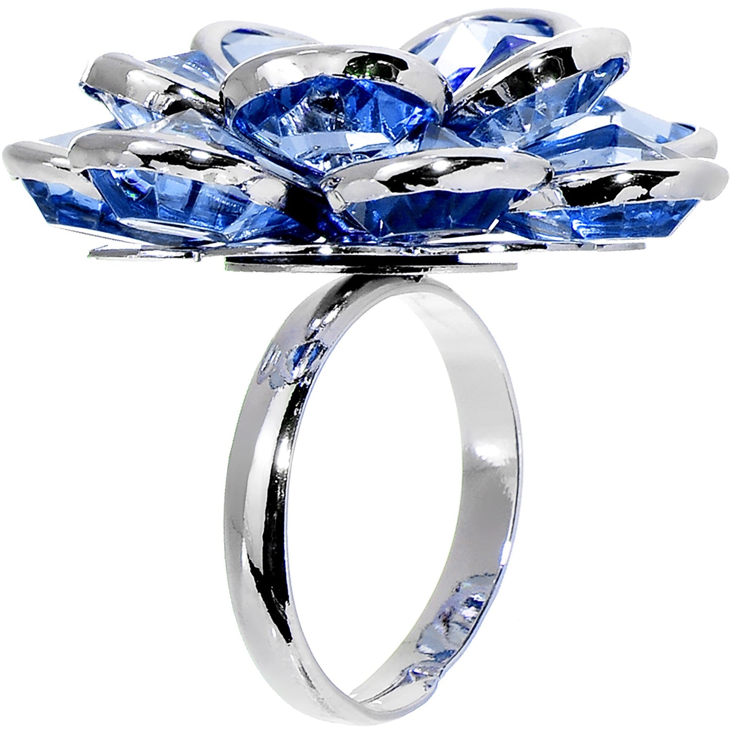 Blue Faceted Blooming Flower Adjustable Ring
