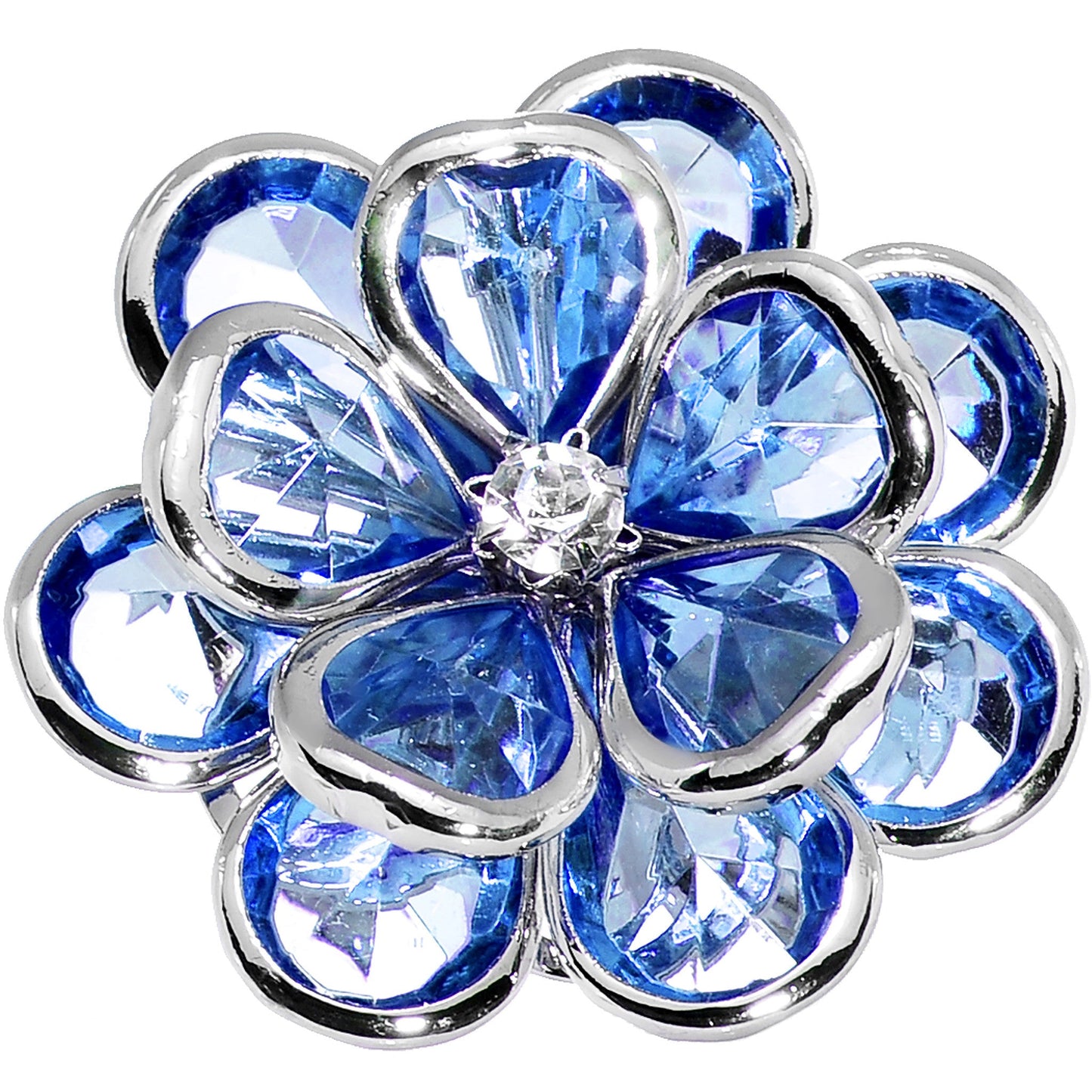Blue Faceted Blooming Flower Adjustable Ring