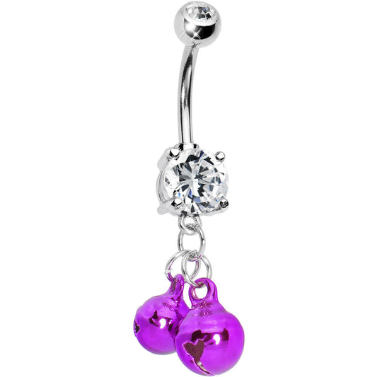 Festive Purple Jingle Bells Belly Ring