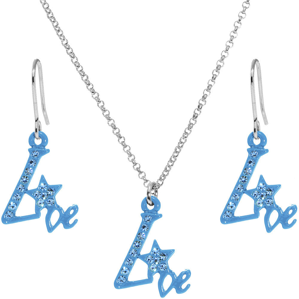 Blue Star Live Dangle Necklace and Earring Set