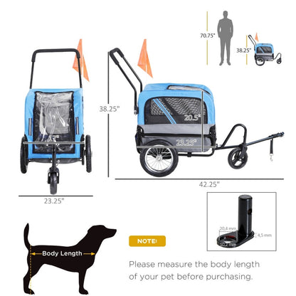 2-in-1, 3 Wheel Pet Jogging Stroller Bike Trailer