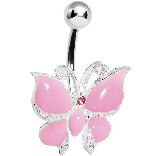 Pink Gem Graceful Butterfly Belly Ring