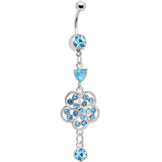 Aqua Gem Floral Enchantment Dangle Belly Ring