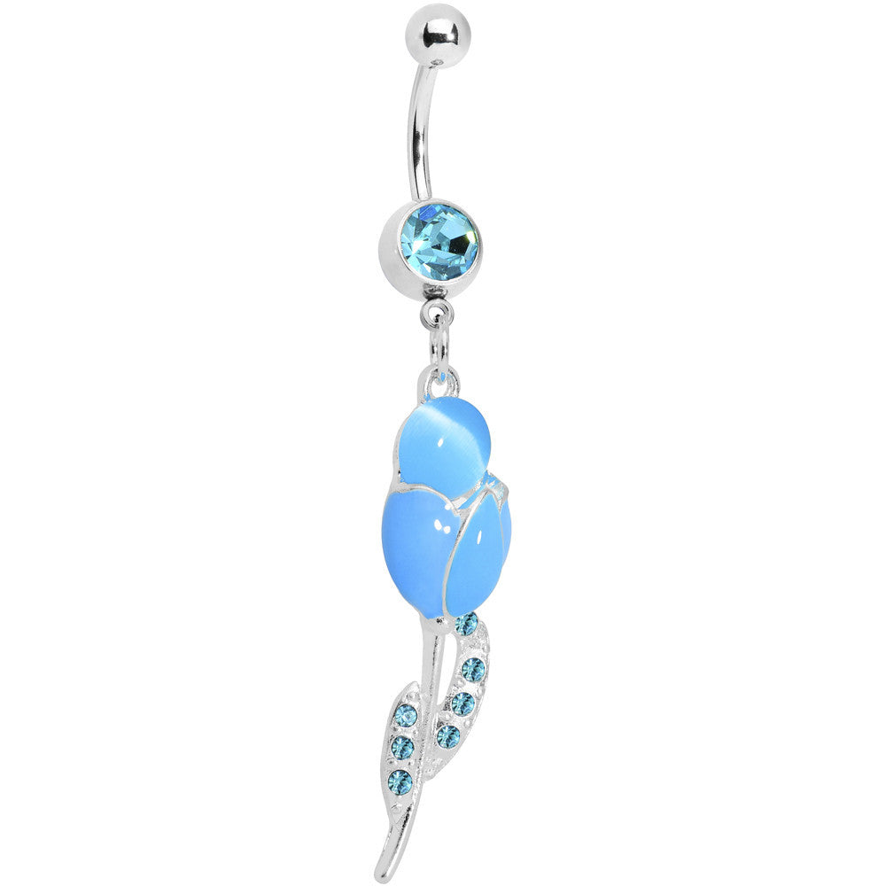 Aqua Gem Tulip Globe Flower Belly Ring