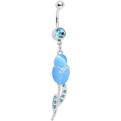 Aqua Gem Tulip Globe Flower Belly Ring