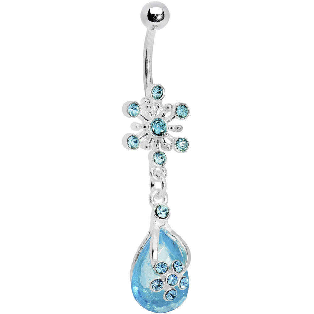 Aqua Gem Explosion Teardrop Flower Belly Ring
