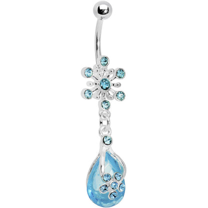 Aqua Gem Explosion Teardrop Flower Belly Ring