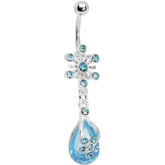 Aqua Gem Explosion Teardrop Flower Belly Ring