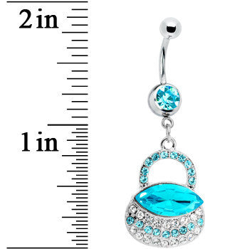 Aqua Gem Pretty Purse Dangle Belly Ring