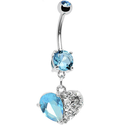 Aqua Gem Half My Heart Belly Ring