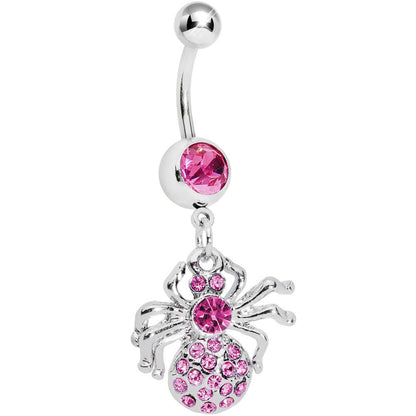 Pink Gem Circle Center Spider Belly Ring