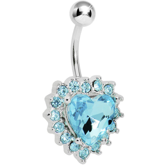 Aqua Gem Sweet Surround Princess Heart Belly Ring