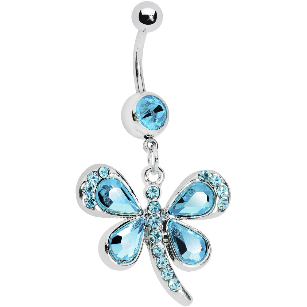 Aqua Gem Teardrop Wings Butterfly Belly Ring