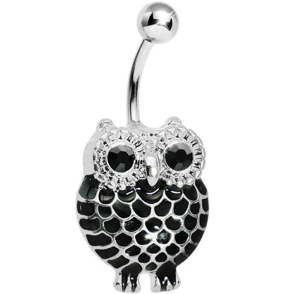 Black Gem Ebony Feathered Owl Belly Ring