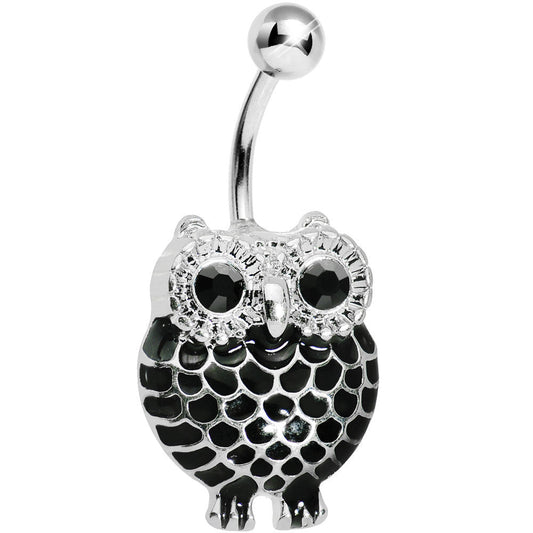 Black Gem Ebony Feathered Owl Belly Ring