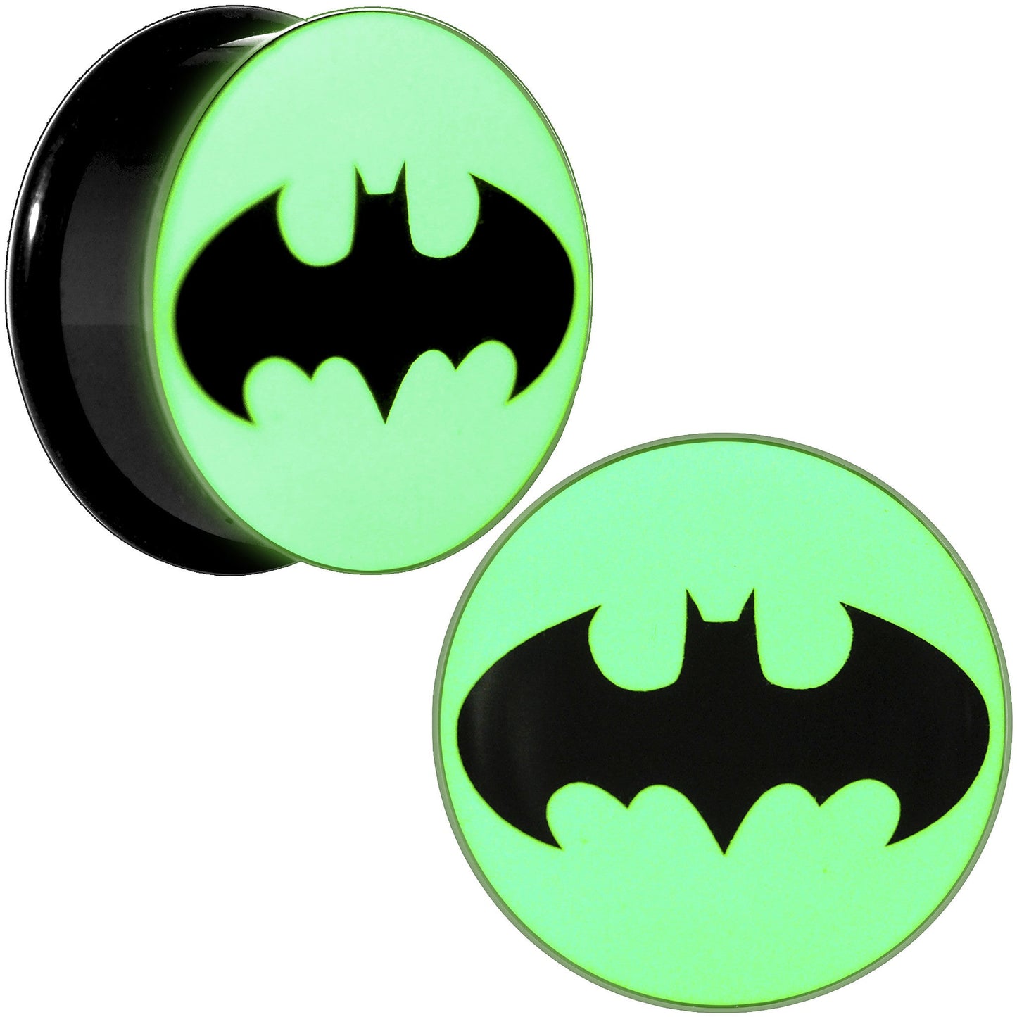 1 inch Black Acrylic Glow in the Dark Batman Plug Set