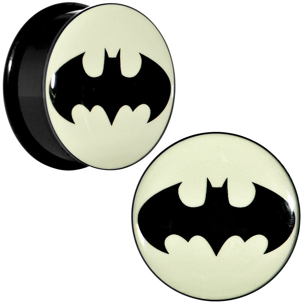 1 inch Black Acrylic Glow in the Dark Batman Plug Set