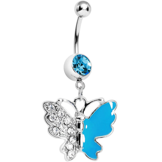 Blue Gem Enamel Butterfly Belly Ring