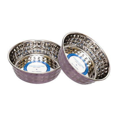 Country Living Set of 2 Hammered Stainless Steel Dog Bowls – Lavender