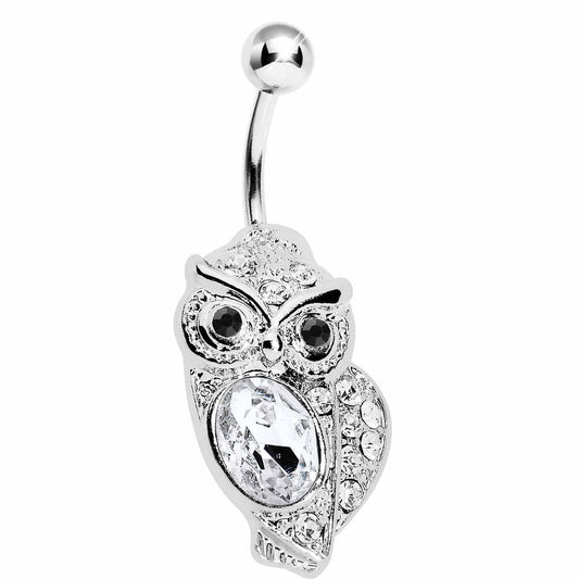 Clear Gem Midnight Owl Belly Ring
