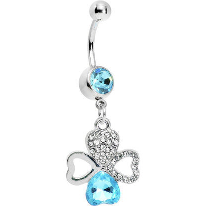 Aqua Gem Heart Shaped Clover Belly Ring