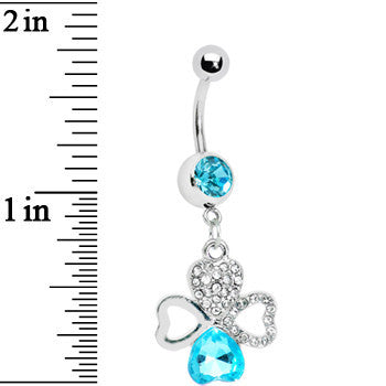 Aqua Gem Heart Shaped Clover Belly Ring