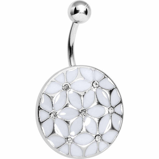 White Pocketful of Posie Flower Belly Ring