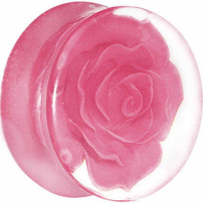 24mm Clear Acrylic Pink Floating Rose Flower Saddle Plug