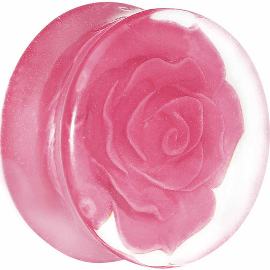 24mm Clear Acrylic Pink Floating Rose Flower Saddle Plug