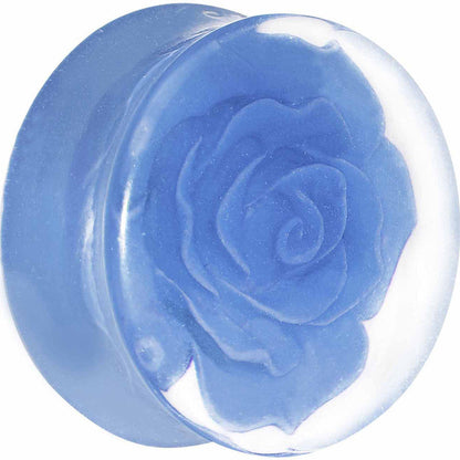 24mm Clear Acrylic Blue Floating Rose Flower Saddle Plug